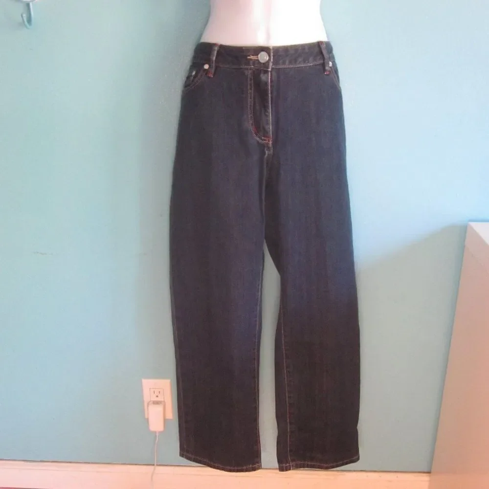 Faconnable Womens Size 10 Cropped Dark Denim Jeans Straight Leg 9.5